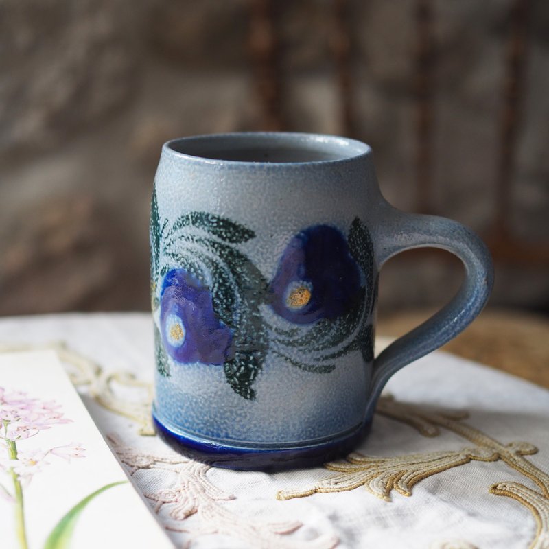 1960年法國 手工製作 鹽炻 花卉陶器杯 - 其他杯子 - 陶 藍色