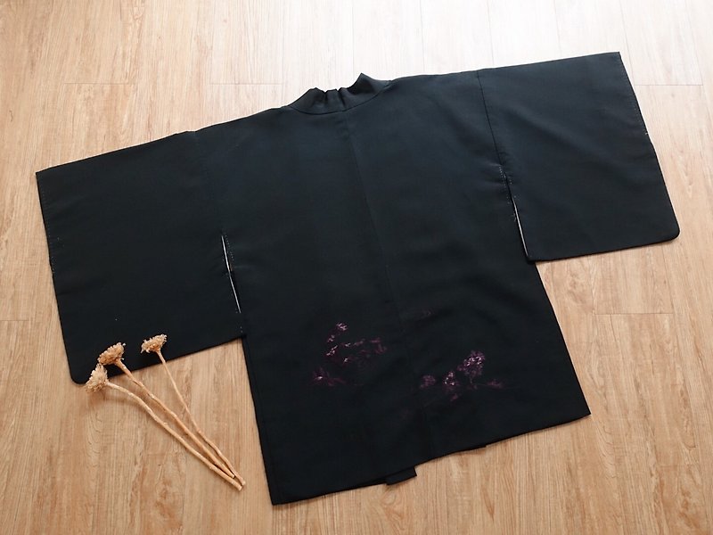 Vintage kimono / feather weaving no.119 - เสื้อแจ็คเก็ต - เส้นใยสังเคราะห์ สีดำ