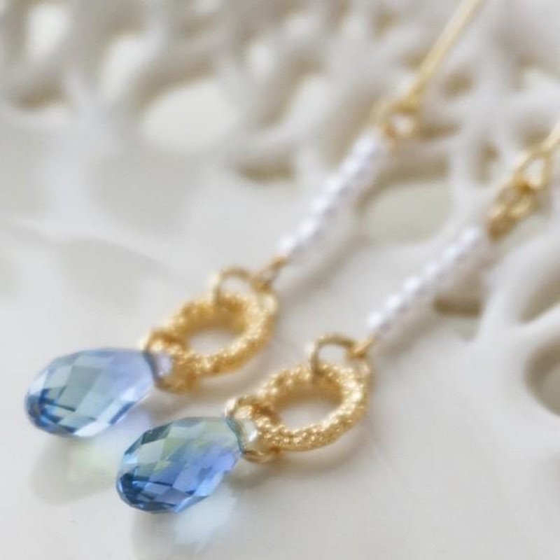 Swarovski ♡ namida color earrings / earrings - Earrings & Clip-ons - Other Metals Blue