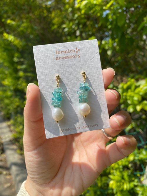 ♢鮮やか♢ブルーグリーンアパタイト カラーオパール 14kgf ピアス