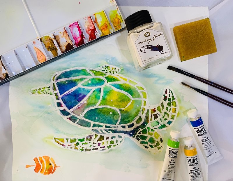 [Fantastic Watercolor Experience] Youyou Turtle - Beginner's Beginner / Rendering / Blank Glue - Illustration, Painting & Calligraphy - Paper 