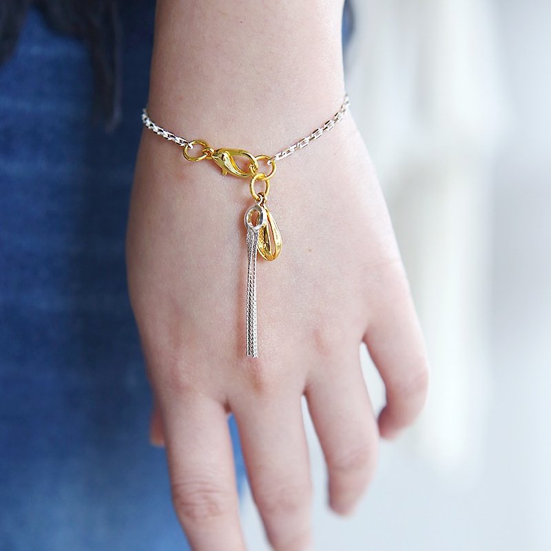Gold Drop with Silver Tassel Bracelet, Minimalist Bracelet, Simple Bracelet, Everyday Tiny Bracelet - 手鍊/手環 - 其他金屬 透明
