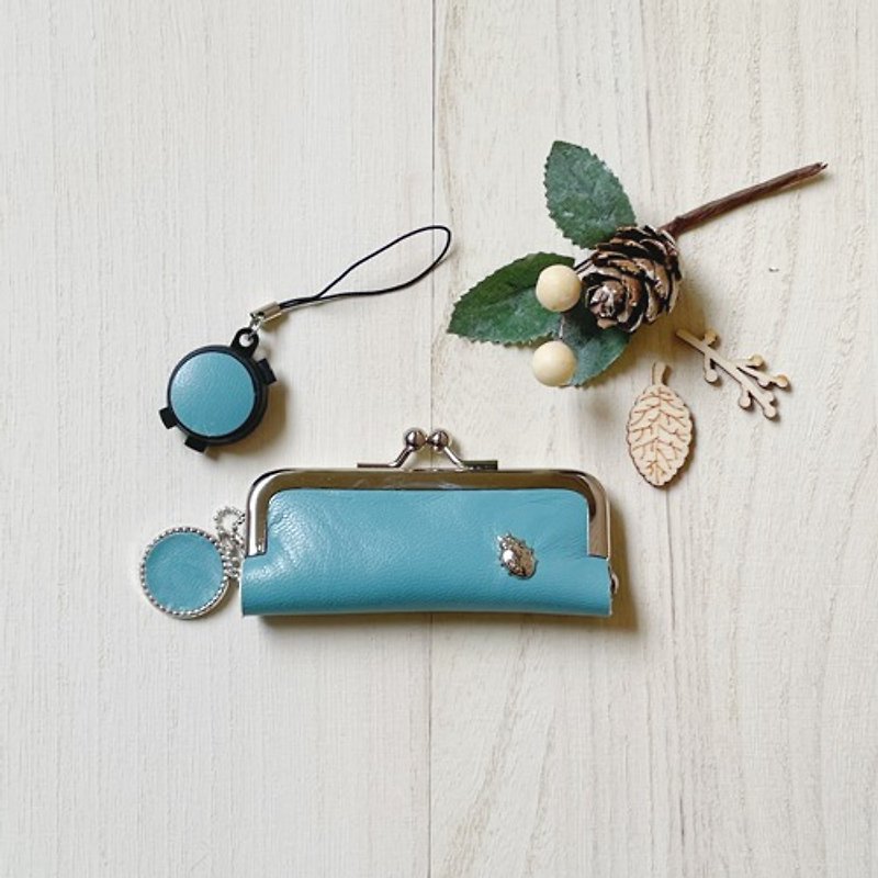 2way compact coin case/seal case (Ladybug/German studs) - Coin Purses - Genuine Leather Blue