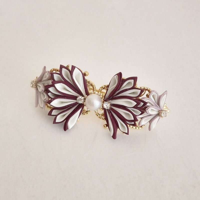 barrette,Tsumami-zaiku - เครื่องประดับผม - ผ้าฝ้าย/ผ้าลินิน สีม่วง