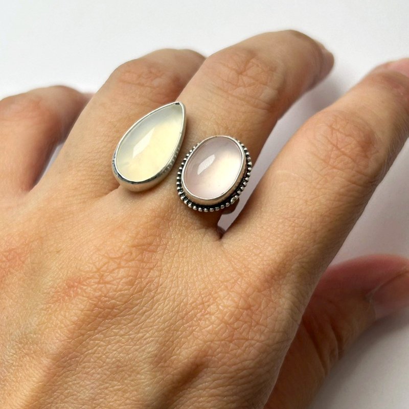 【Gem系列】#a481 玉髓粉晶戒指 (開放式戒圍) / 925銀/ 手工銀飾 - 戒指 - 銀 銀色