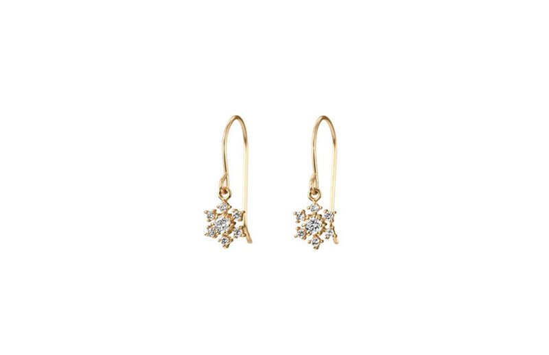 【Moriarty Jewelry】Japan 18K Ear Hook Snowflake Diamond Earrings - Earrings & Clip-ons - Diamond 