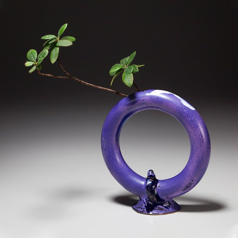 手作りのクリエイティブなティーマットフラワーアレンジメントの花瓶でいっぱいのシアンブルーのエッジ - 花瓶・植木鉢 - 陶器 ブルー