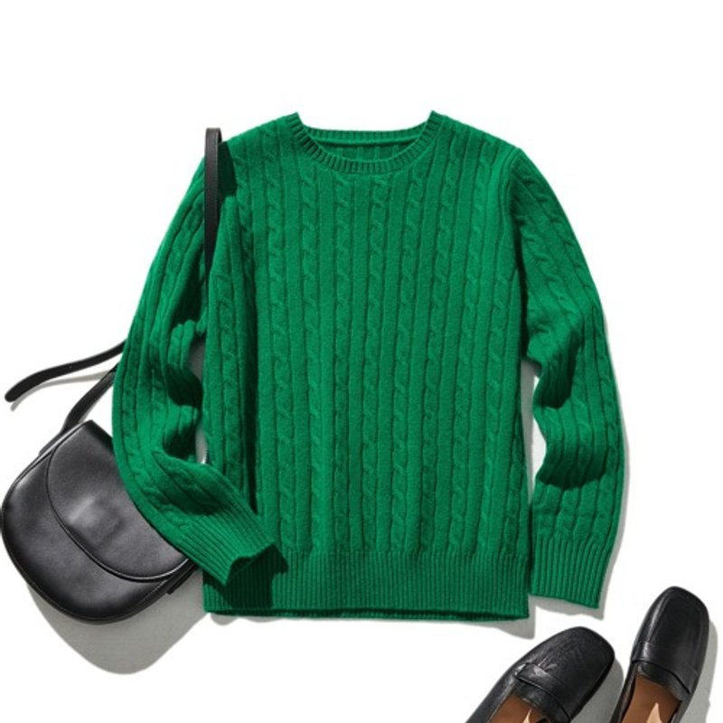 Somehow stylish cable knit 100% wool green 231103-4 - Women's Tops - Wool 