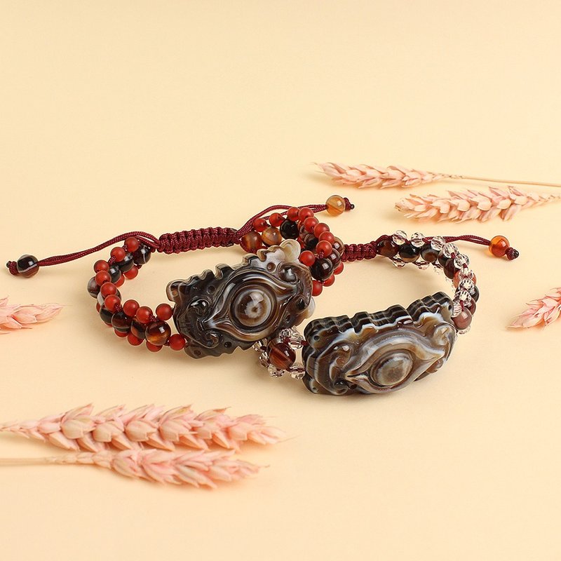 Designer Classic Series | Dzi Bead Agate Bracelet | Peace and Good Luck - Bracelets - Jade Red