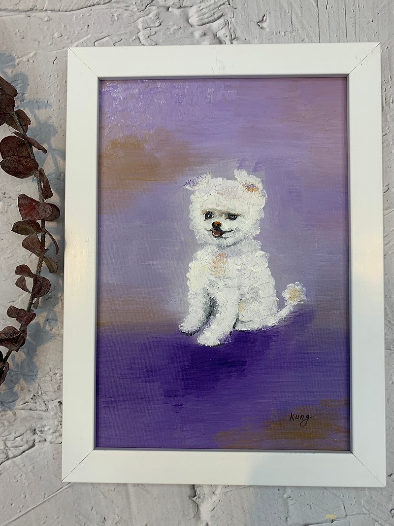 Customized 24.5*16.5 cm hand-painted pet oil photo with frame - Customized Portraits - Pigment 