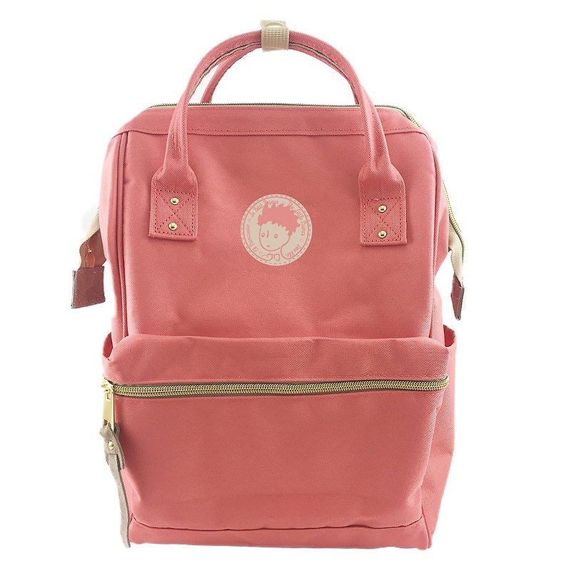 The Little Prince Classic Edition license - after wide-mouth backpack (large) - coral pink section - กระเป๋าเป้สะพายหลัง - ผ้าฝ้าย/ผ้าลินิน สึชมพู