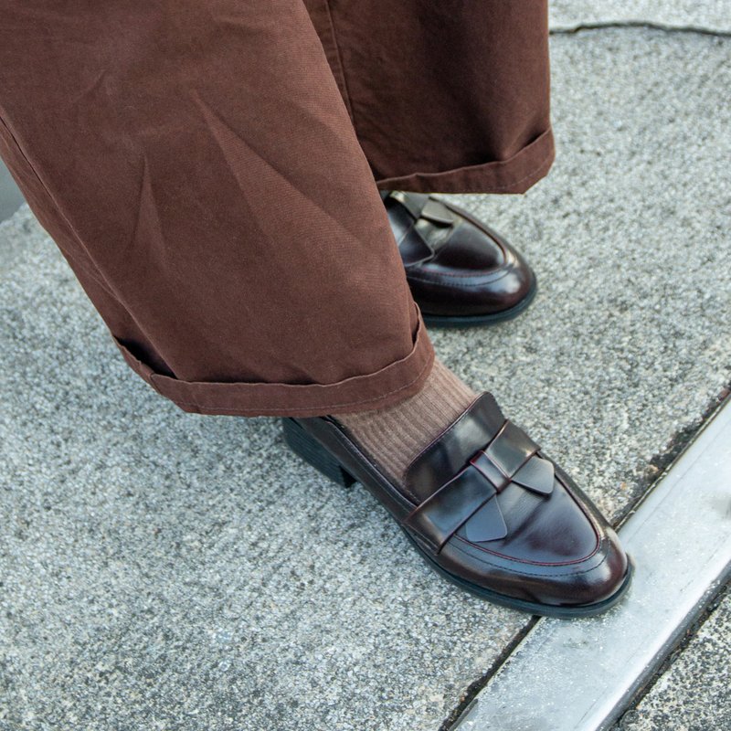 英国風リボンローファー（レディース）/ダークレッド/290C木型 - オックスフォードシューズ - 革 レッド