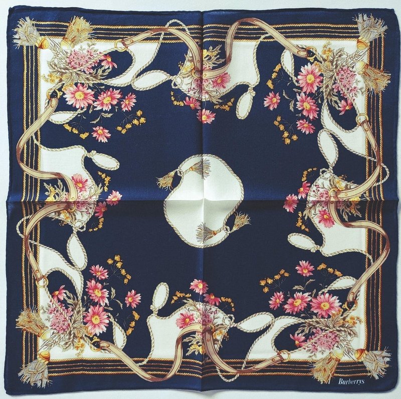 Burberry Vintage Handkerchief Floral Horse Bridle 19 x 18.5 inches - 手帕 - 棉．麻 藍色