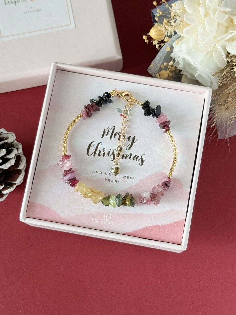 Christmas gift box | Attract wealth, health and harmonize with five elements irregular tourmaline curved tube crystal bracelet bracelet - สร้อยข้อมือ - คริสตัล สีม่วง