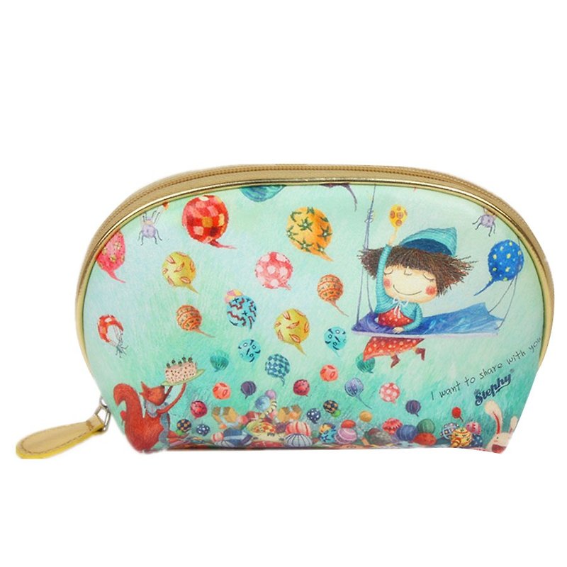Sweet Dream Art Printed Gold Shell Shell Cosmetic Bag / Clutches / Storage Bags SB098-BT - Toiletry Bags & Pouches - Genuine Leather 