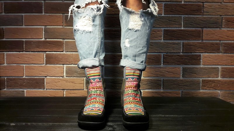 Peruvian style short boots-24.5cm - รองเท้าลำลองผู้หญิง - หนังแท้ สีเทา