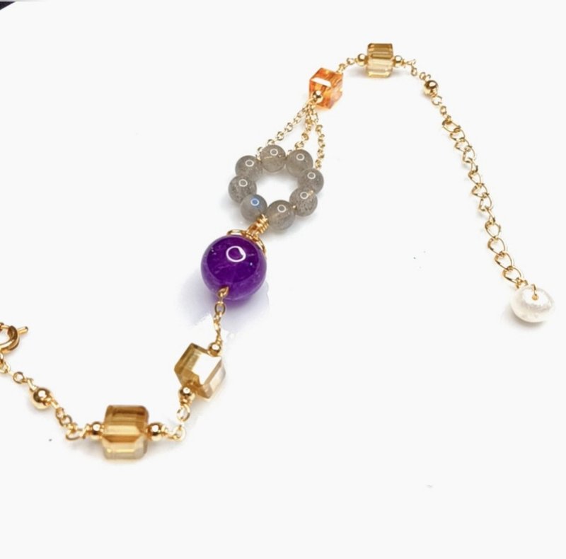 Gold and Silver Treasure 14K Amethyst Moonstone Bracelet - สร้อยข้อมือ - คริสตัล 