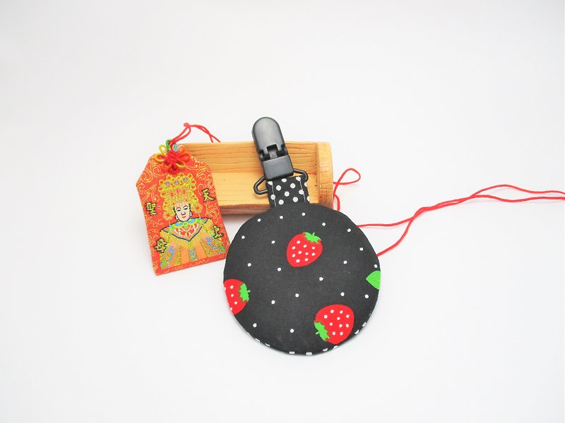 Delicious strawberry (black) / Baby Round peace symbol bags. Incense bag. Lucky bag. Poem to check bags. Exclusive edge (circle) part. Bag Strap - ผ้ากันเปื้อน - ผ้าฝ้าย/ผ้าลินิน สีดำ