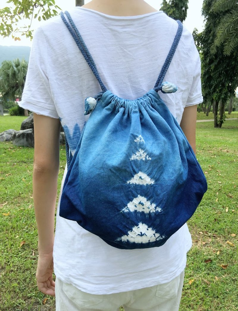 Natural Blue Dyed Back Drawstring Pocket-Five Mountains - Backpacks - Cotton & Hemp Blue