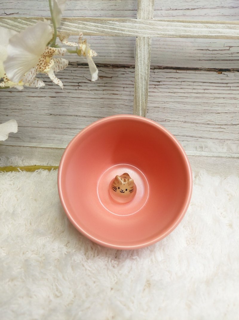 アニマルバスカップ-トラ猫 - グラス・コップ - 陶器 ピンク
