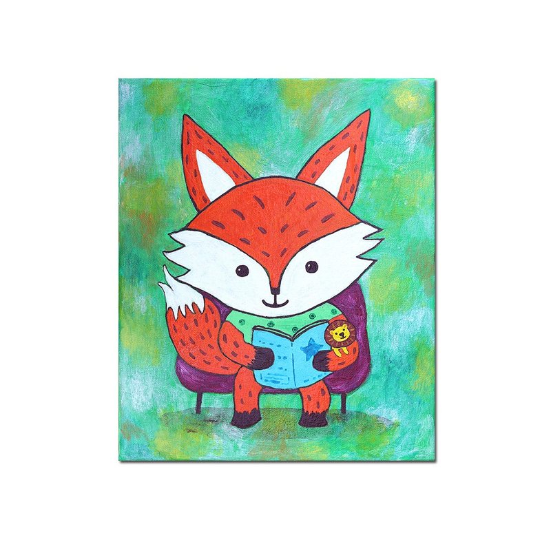 Original Art ∣ Little Fox Reading a Book - Picture Frames - Other Materials Multicolor