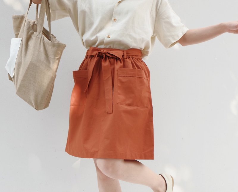 Butter B. Skirt - ThaiTea color - กระโปรง - ผ้าฝ้าย/ผ้าลินิน สีส้ม