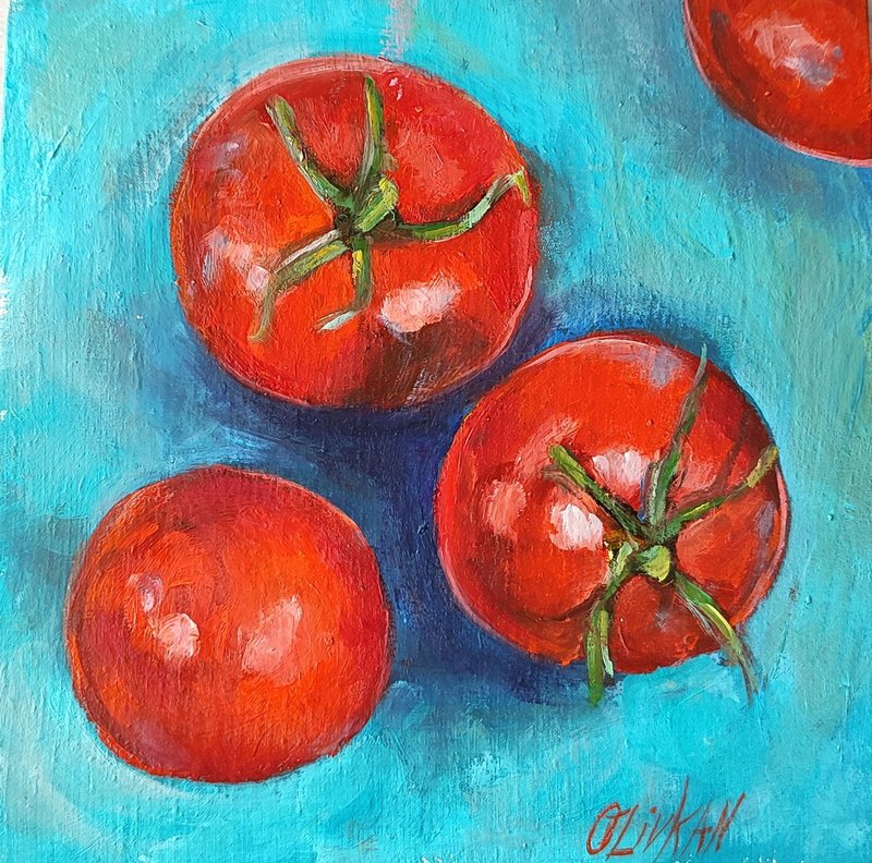 Tomato Oil Painting Vegetables Original Kitchen Artwork - Posters - Eco-Friendly Materials 