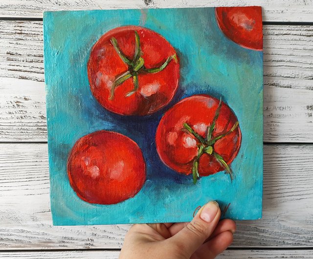 トマトの油絵 野菜 オリジナルキッチンアートワーク - ショップ オリブ