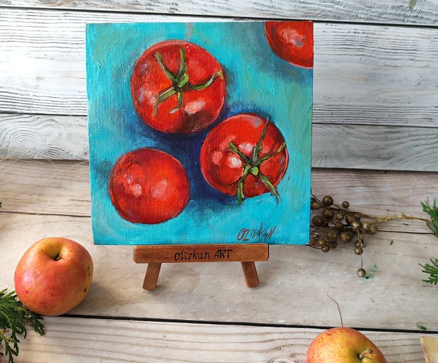 トマトの油絵 野菜 オリジナルキッチンアートワーク - ショップ