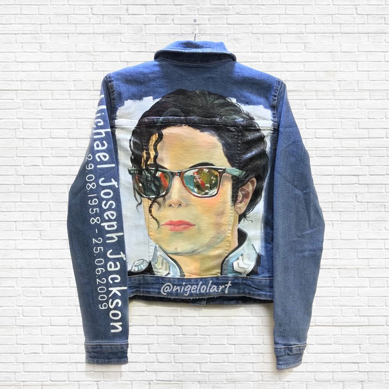 ペイント デニム ジャケット ハンドメイド カスタム ジャケット Michael Jackson, Thriller Gift - ジャケット - コットン・麻 多色