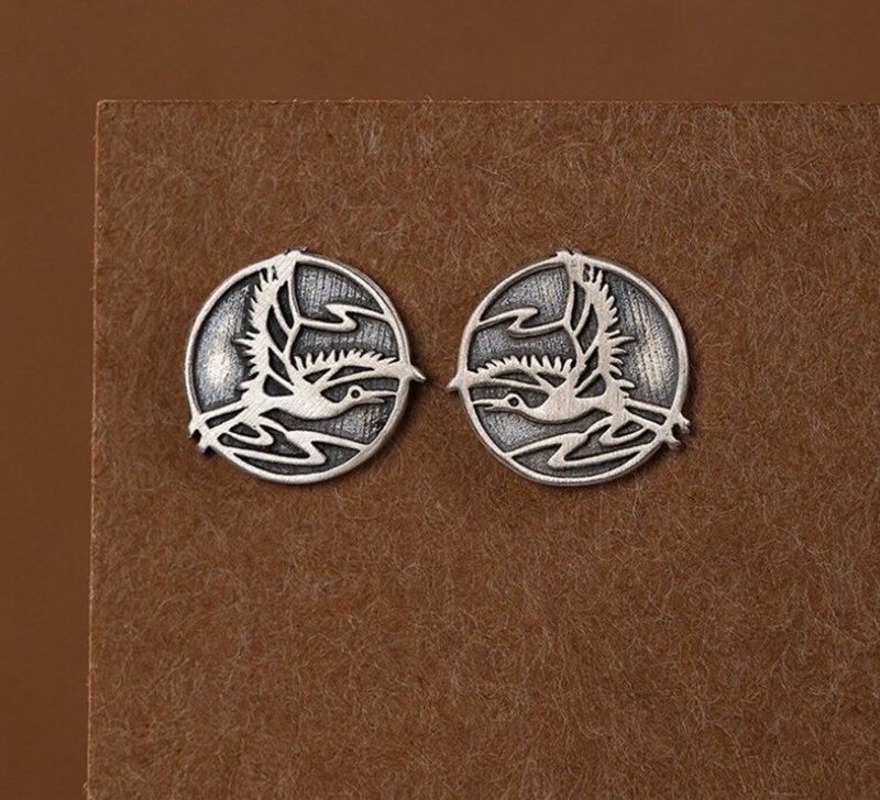 China Chic Handmade Flying Crane Earrings for Women Thai Silver Animals Birds - 耳環/耳夾/耳骨夾 - 純銀 銀色