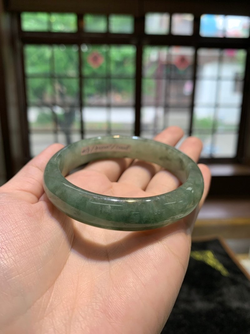 丨綠苔丨糯化種油青翡翠手鐲 圈口57 緬甸玉A貨 - 手鍊/手環 - 玉石 綠色