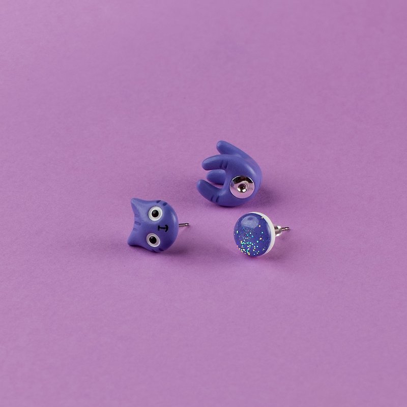 Purple Polymer Clay Earrings - Purple Spring Cat Earrings - 耳環/耳夾 - 黏土 紫色