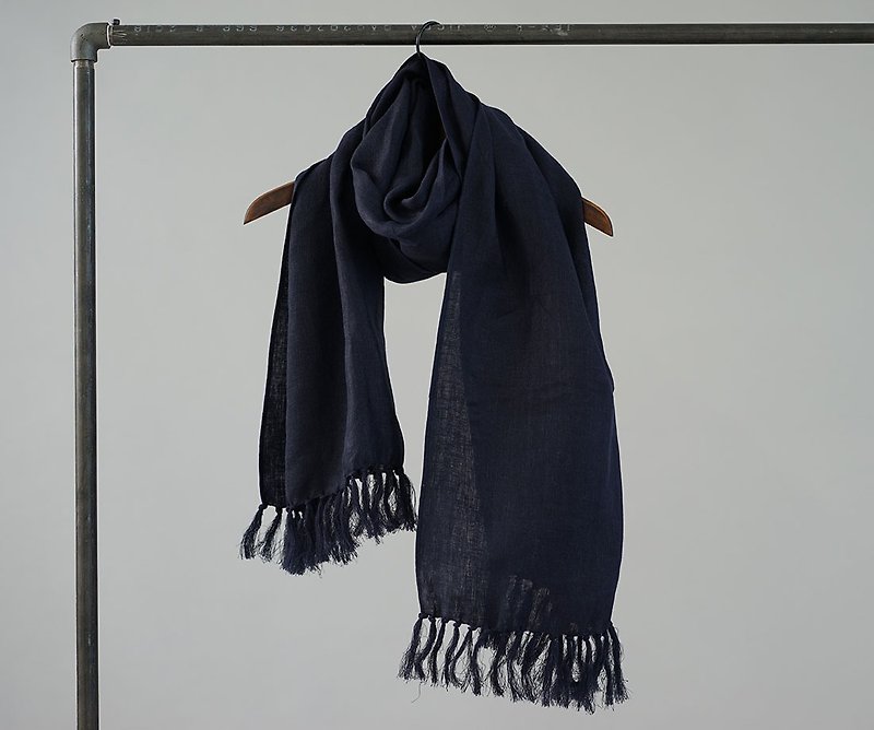 wafu - 圍巾 Double gauze linen shawl / Navy z004c-neb2