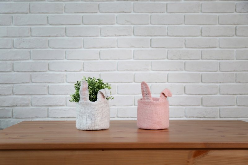 羊毛氈造型花器 居家/書桌置物 ・兔子・裸粉