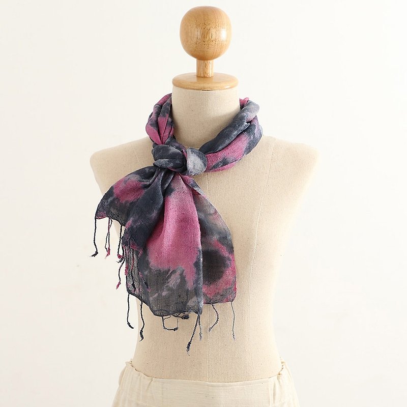 絲．絹 絲巾 多色 - Silk Multiple Tie Dyed Scarf , Black Pink