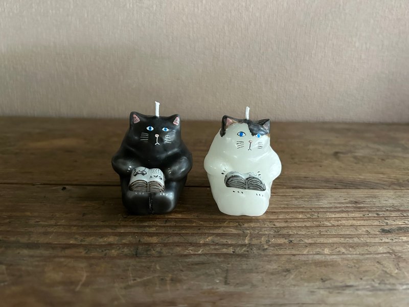 本を読む猫 - 香氛蠟燭/燭台 - 蠟 白色