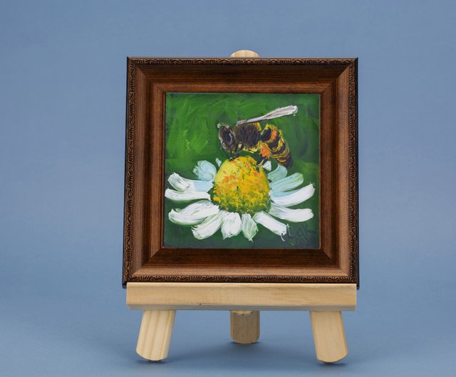 某メーカー バンブルビー 絵画 カモミール アート オリジナル 蜂 小さな油絵 絵画