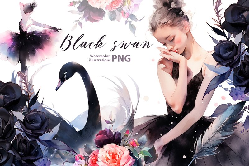 Watercolor ballet clipart set, 11 Png, Black swan, Ballerina Clipart,  Dance png - 圖文模板設計 - 其他材質 