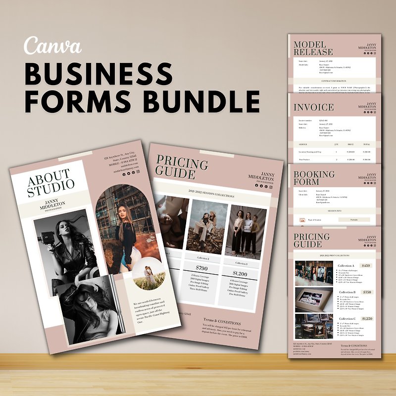 CANVA Photography Business Form Template Bundle, Welcome Guide Template