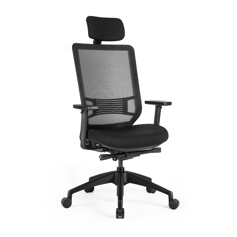 BUDDY大背含頭枕辦公椅/電腦椅/工學椅 黑框黑網 - 椅子/沙發 - 尼龍 