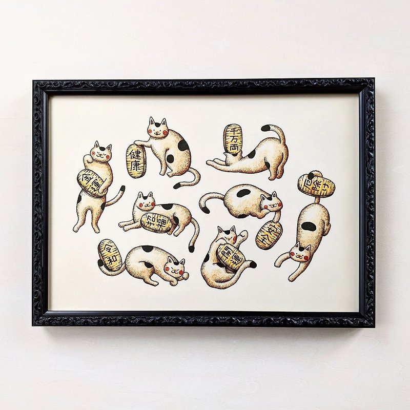 A4 Assorted lucky cats ( Maneki-neko ) Art print - Posters - Paper White