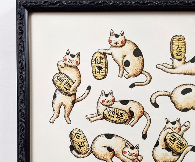 絵違い　マネドリ　日FOIL4枚 A4 まねきねこアソート アートプリント/イラスト複製画