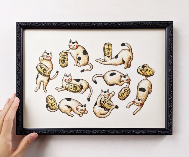 A4 まねきねこアソート アートプリント/イラスト複製画