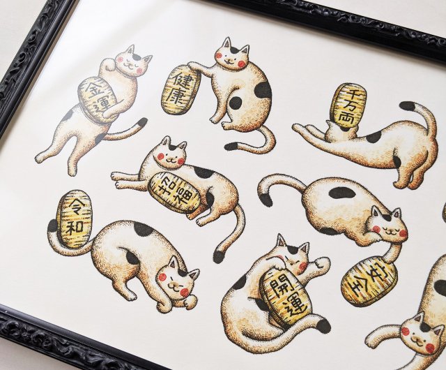 A4 まねきねこアソート アートプリント/イラスト複製画 | Cashew