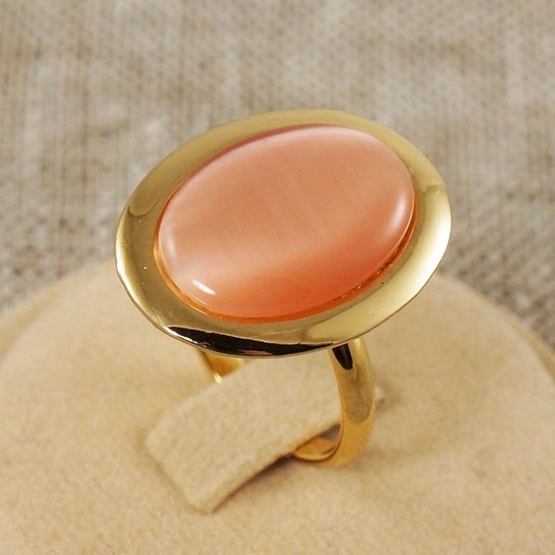 Pink Cat Eye Adjustable Ring Large Oval Dusty Rose Pink Stone Gold Jewelry Ring - แหวนทั่วไป - วัสดุอื่นๆ สึชมพู