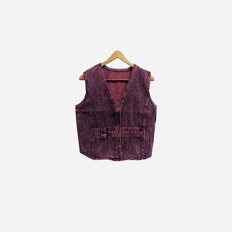 Dislocated vintage / Violet striped denim vest no.178 vintage - เสื้อกั๊กผู้หญิง - ผ้าฝ้าย/ผ้าลินิน สีม่วง