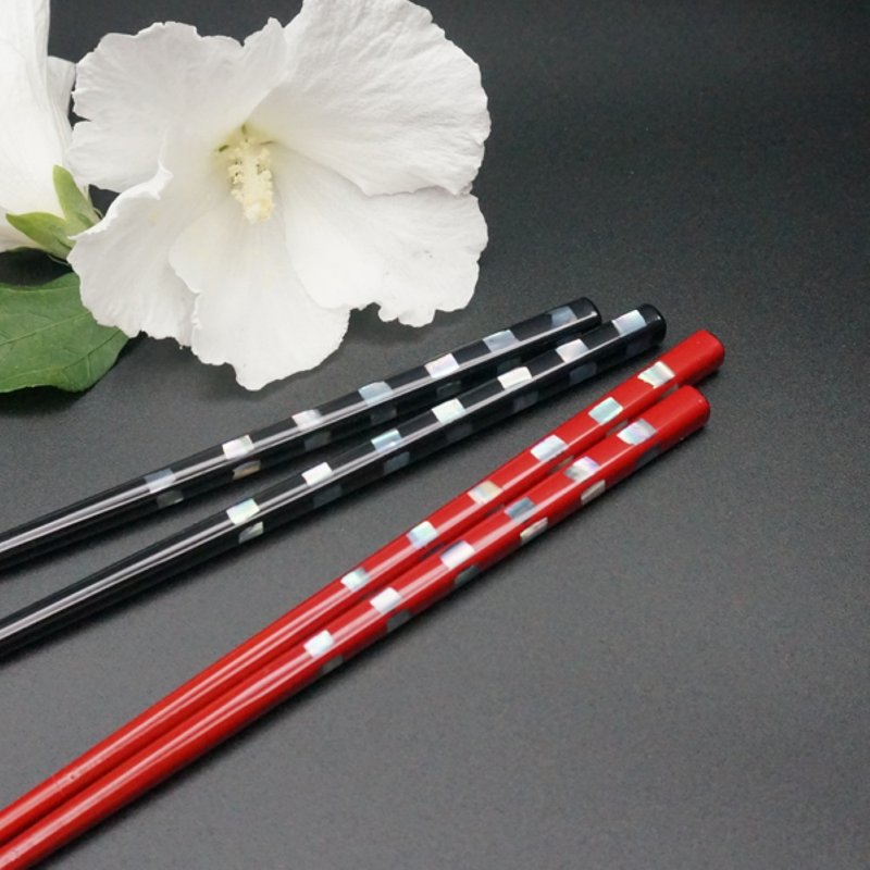兵左衛門若狹漆筷、漆、貝殼、黑色大號、紅色中號、桐木盒 - 筷子/筷架 - 木頭 