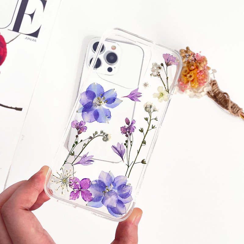 Purple Attachment Handmade Pressed Flower Phone Case for All iPhone Samsung Sony - เคส/ซองมือถือ - พืช/ดอกไม้ 