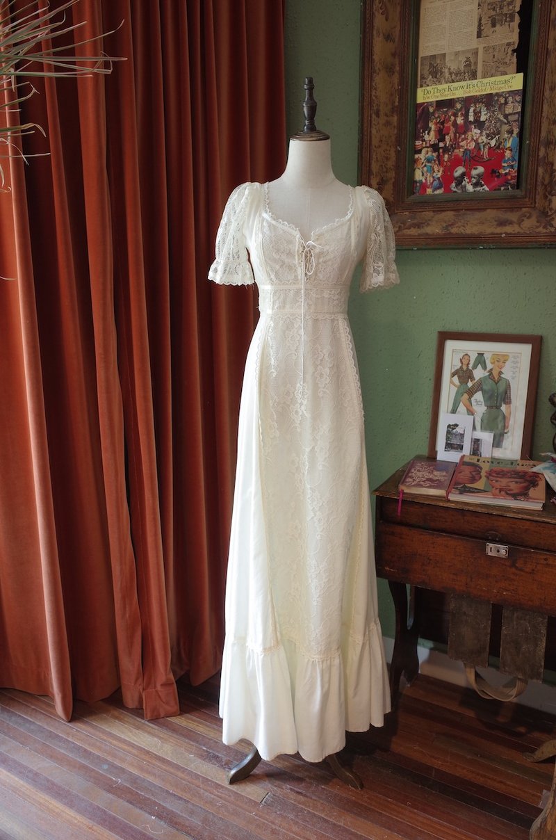 ヴィンテージドレスホワイトレース気質のイブニングドレス - ワンピース - コットン・麻 